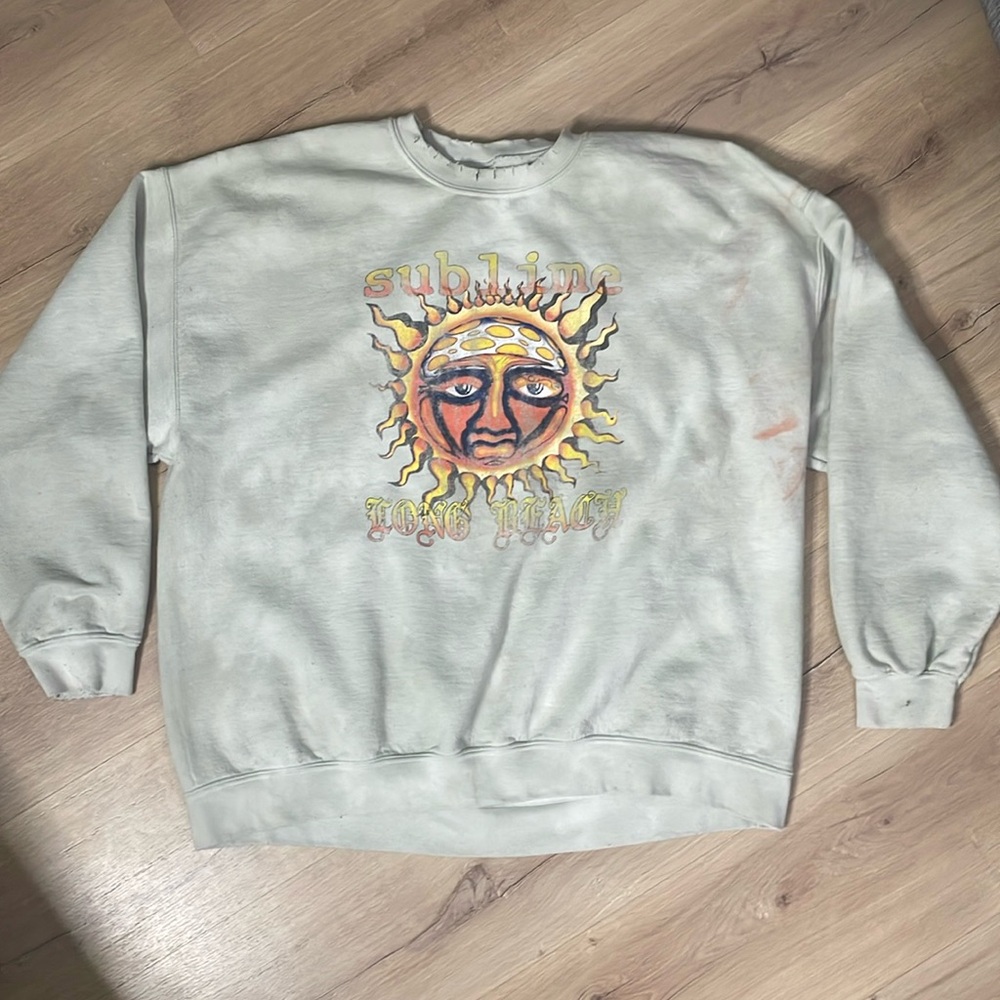 Distressed Sublime Long Beach Sun Baggy‎ Sweatshirt. S/M. Paint Stains.